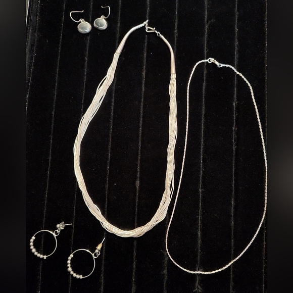 vintage sterling silver 925 jewelry lot 27.7g Liquid Silver Necklace Earrings... - Picture 2 of 12